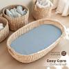 imageKonssy 2 Pack Muslin Bassinet Sheets for Baby Boy 100 Cotton Soft Breathable Bassinet Mattress Sheets Fit for Hourglass Oval Cradle Rectangle Mattress Fog GreenCreamStar blue