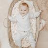 imageKonssy Muslin Bassinet Sheets for Baby Girl Boy 2 Pack Soft Breathable Baby Bassinet Mattress Sheets Fit for Hourglass Oval Cradle Moses Basket Rectangle Mattress Floral PinkBlossom cream