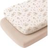 imageKonssy Muslin Bassinet Sheets for Baby Girl Boy 2 Pack Soft Breathable Baby Bassinet Mattress Sheets Fit for Hourglass Oval Cradle Moses Basket Rectangle Mattress Floral PinkBlossom cream