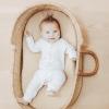 imageKonssy Muslin Bassinet Sheets for Baby Girl Boy 2 Pack Soft Breathable Baby Bassinet Mattress Sheets Fit for Hourglass Oval Cradle Moses Basket Rectangle Mattress Floral PinkBlossom cream