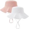 imageKonssy 2 Pack Muslin Baby Sun Hat UPF 50 Sun Protection Baby Bucket Hat Summer Beach Hats with Wide Brim for Boys ampamp GirlsPinkwhite