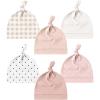 imageKonssy 6 Pack Baby Newborn Hats Set Knot Beanie Hats Soft for Infant Baby Girls Boys Caps 06 MonthsCheckered dots white Dots beige pink baby Pink