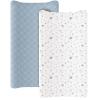 imageKonssy Waterproof Muslin Changing Pad Cover 2 Pack Quilted Cotton Fitted Diaper Chang Table Cover Soft Changing Pad Sheets for Girls Boys BlossomPinkStar  Blue