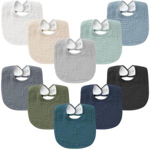 imageKonssy 10Pack Muslin Baby Bibs Soft Cotton Bandana Bibs for Drooling ampamp Teething Unisex Solid Colors for Boys ampamp Girls Newborn ampamp InfantBlue