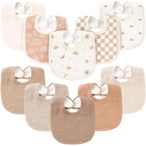imageKonssy 10Pack Muslin Baby Bibs Soft Cotton Bandana Bibs for Drooling ampamp Teething Unisex Solid Colors for Boys ampamp Girls Newborn ampamp InfantCamel