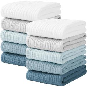 imageKonssy 10Pack Muslin Baby Burp Cloths Sets for Baby Girls and Boys 100 Cotton Soft ampamp Absorbent Burp Rags for Newborn ampamp InfantBlue