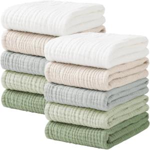 imageKonssy 10Pack Muslin Baby Burp Cloths Sets for Baby Girls and Boys 100 Cotton Soft ampamp Absorbent Burp Rags for Newborn ampamp InfantGreen