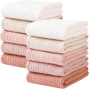 imageKonssy 10Pack Muslin Baby Burp Cloths Sets for Baby Girls and Boys 100 Cotton Soft ampamp Absorbent Burp Rags for Newborn ampamp InfantPink