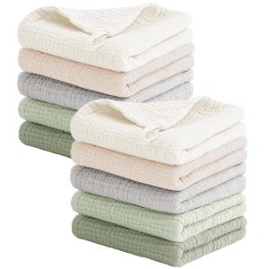 imageKonssy 10Pack Muslin Baby Washcloths100 Cotton Baby Wash Cloths for Newborn Kids Girls ampamp Boys Soft ampamp Absorbent WashclothsGreen