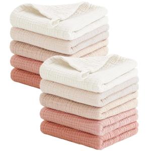 imageKonssy 10Pack Muslin Baby Washcloths100 Cotton Baby Wash Cloths for Newborn Kids Girls ampamp Boys Soft ampamp Absorbent WashclothsPink