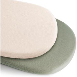 imageKonssy 2 Pack Muslin Bassinet Sheets for Baby Boy 100 Cotton Soft Breathable Bassinet Mattress Sheets Fit for Hourglass Oval Cradle Rectangle Mattress Fog GreenCreamFog Green cream