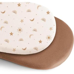 imageKonssy 2 Pack Muslin Bassinet Sheets for Baby Boy 100 Cotton Soft Breathable Bassinet Mattress Sheets Fit for Hourglass Oval Cradle Rectangle Mattress Fog GreenCreamSunbeam Yellow  Coffice