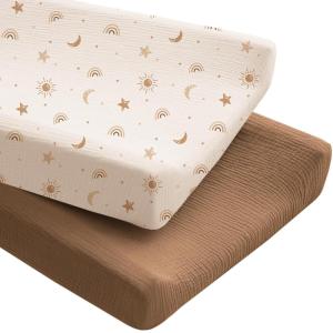 imageKonssy 2 Pack Muslin Changing Pad Covers for Boys Ultra Soft ampamp Breathable Cotton Baby Diaper Changing Table Covers Neutral Nursery Diaper Changing Pad Sheets Fog GreenCreamSunbeam Yellow  Coffice