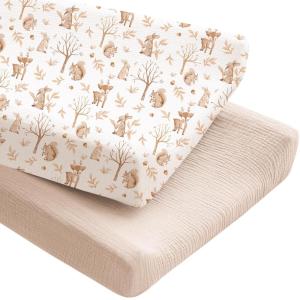 imageKonssy 2 Pack Muslin Changing Pad Covers for Boys Ultra Soft ampamp Breathable Cotton Baby Diaper Changing Table Covers Neutral Nursery Diaper Changing Pad Sheets Fog GreenCreamFall Forest  Wheat