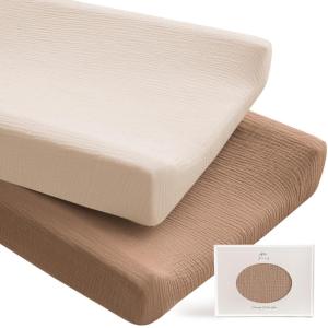 imageKonssy 2 Pack Muslin Changing Pad Covers for Boys Ultra Soft ampamp Breathable Cotton Baby Diaper Changing Table Covers Neutral Nursery Diaper Changing Pad Sheets Fog GreenCreamBrown  Cream