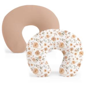 imageKonssy 2 Pack Nursing Pillow Covers Stretchy and Soft Nursing Cover for Breastfeeding Pillow Slipcover for Baby Girls Boys Newborn Pink Spring PinkBeige  Flourish