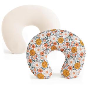 imageKonssy 2 Pack Nursing Pillow Covers Stretchy and Soft Nursing Cover for Breastfeeding Pillow Slipcover for Baby Girls Boys Newborn Pink Spring PinkBeige  Floral