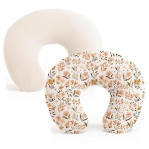 imageKonssy 2 Pack Nursing Pillow Covers Stretchy and Soft Nursing Cover for Breastfeeding Pillow Slipcover for Baby Girls Boys Newborn Pink Spring PinkBeige watercolourflower