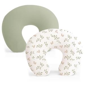 imageKonssy 2 Pack Nursing Pillow Covers Stretchy and Soft Nursing Cover for Breastfeeding Pillow Slipcover for Baby Girls Boys Newborn Pink Spring PinkFog Green  Rabbit