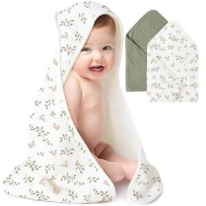 imageKonssy 2Pack Muslin Hooded Baby Towels 100 Cotton UltraSoft ampamp Absorbent Baby Bath Towels with Hood for Newborn ampamp Infant Pink Floral30quot x 30quotFog Green  Sprout