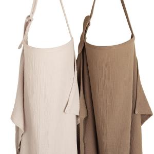 imageKonssy 2Pack Muslin Nursing Cover Up for Breastfeeding Moms with Rigid Hoop 100 Cotton Lightweight ampamp Breathable Breastfeeding Cover Adjustable ampamp ComfortCream  Brown