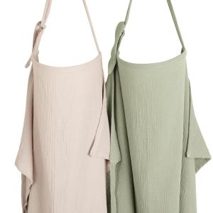 imageKonssy 2Pack Muslin Nursing Cover Up for Breastfeeding Moms with Rigid Hoop 100 Cotton Lightweight ampamp Breathable Breastfeeding Cover Adjustable ampamp ComfortFog Green  Cream