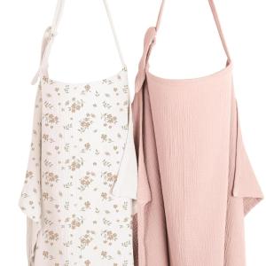 imageKonssy 2Pack Muslin Nursing Cover Up for Breastfeeding Moms with Rigid Hoop 100 Cotton Lightweight ampamp Breathable Breastfeeding Cover Adjustable ampamp ComfortPink Blossom