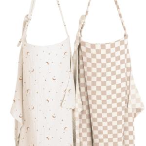 imageKonssy 2Pack Muslin Nursing Cover Up for Breastfeeding Moms with Rigid Hoop 100 Cotton Lightweight ampamp Breathable Breastfeeding Cover Adjustable ampamp ComfortCoffee Check Moon