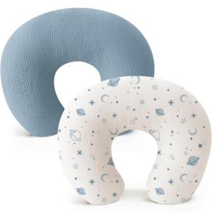 imageKonssy 2Pack Muslin Nursing Pillow Covers Soft ampamp Adorable Nursing Covers for Breastfeeding Pillows Slipcovers for Newborn Boys ampamp GirlsPink FloralBlue  Star
