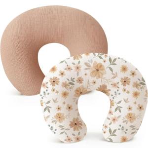 imageKonssy 2Pack Muslin Nursing Pillow Covers Soft ampamp Adorable Nursing Covers for Breastfeeding Pillows Slipcovers for Newborn Boys ampamp GirlsPink FloralToffee  Flourish