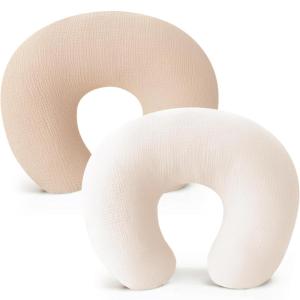 imageKonssy 2Pack Muslin Nursing Pillow Covers Soft ampamp Adorable Nursing Covers for Breastfeeding Pillows Slipcovers for Newborn Boys ampamp GirlsPink FloralOat  Wheat