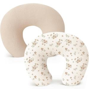 imageKonssy 2Pack Muslin Nursing Pillow Covers Soft ampamp Adorable Nursing Covers for Breastfeeding Pillows Slipcovers for Newborn Boys ampamp GirlsPink FloralCream  Blossom