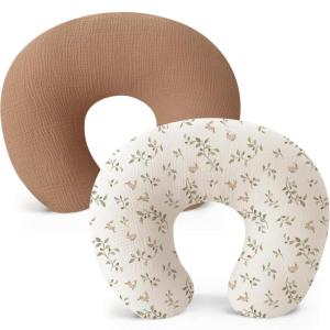 imageKonssy 2Pack Muslin Nursing Pillow Covers Soft ampamp Adorable Nursing Covers for Breastfeeding Pillows Slipcovers for Newborn Boys ampamp GirlsPink FloralChestnut  Rabbit
