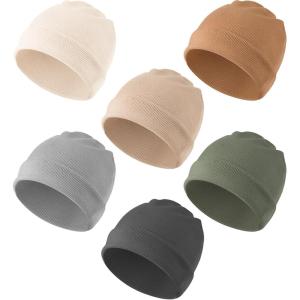 imageKonssy 6 Pack Baby Beanie Hats for Unisex Toddler Beanies Baby Girl Boy Hat Warm Cap for Infant ToddlerOat clay terracotta gray dark Gray green