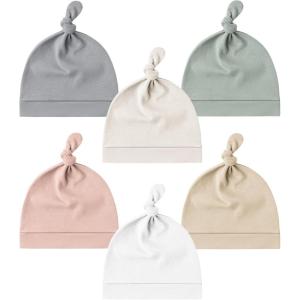 imageKonssy 6 Pack Baby Newborn Hats Set Knot Beanie Hats Soft for Infant Baby Girls Boys Caps 06 MonthsNeural Gray green beige pink camel white