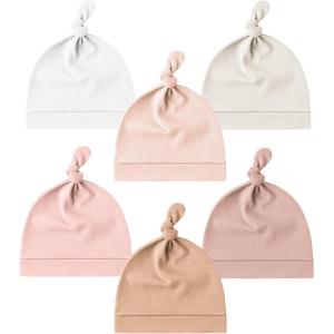 imageKonssy 6 Pack Baby Newborn Hats Set Knot Beanie Hats Soft for Infant Baby Girls Boys Caps 06 MonthsWhite beige baby Pink blush toffee pink