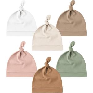 imageKonssy 6 Pack Baby Newborn Hats Set Knot Beanie Hats Soft for Infant Baby Girls Boys Caps 06 MonthsWhite beige clay pink brown green