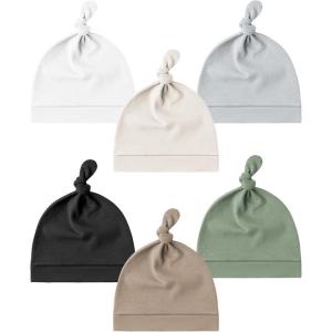 imageKonssy 6 Pack Baby Newborn Hats Set Knot Beanie Hats Soft for Infant Baby Girls Boys Caps 06 MonthsWhite beige gray black clay green