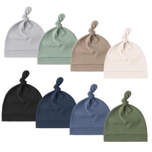 imageKonssy 8 Pack Baby Newborn Hats Set Knot Beanie Hats Soft for Infant Baby Girls Boys Caps 06 MonthsGrey green clay beige black navy Blue dark Blue