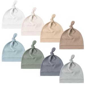 imageKonssy 8 Pack Baby Newborn Hats Set Knot Beanie Hats Soft for Infant Baby Girls Boys Caps 06 MonthsWhite beige yellow clay blue green dark Gray gray