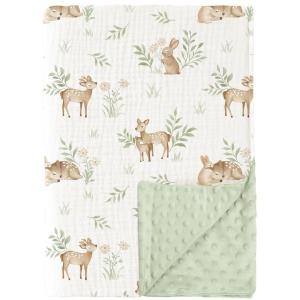 imageKonssy Baby Blankets for Unisex Boys Girls Super Soft Nursery Minky Blankets with Muslin Cotton Front and Dotted Fleece Backing Printed Bed Throws NewbornWoodland