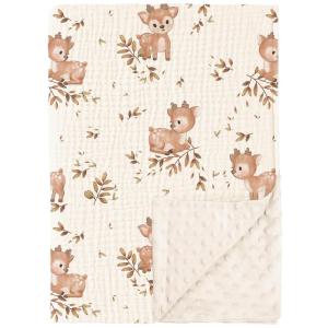 imageKonssy Baby Blankets for Unisex Boys Girls Super Soft Nursery Minky Blankets with Muslin Cotton Front and Dotted Fleece Backing Printed Bed Throws NewbornDeer
