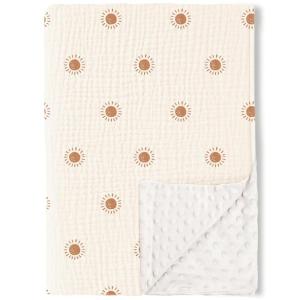 imageKonssy Baby Blankets for Unisex Boys Girls Super Soft Nursery Minky Blankets with Muslin Cotton Front and Dotted Fleece Backing Printed Bed Throws NewbornWarm Sun