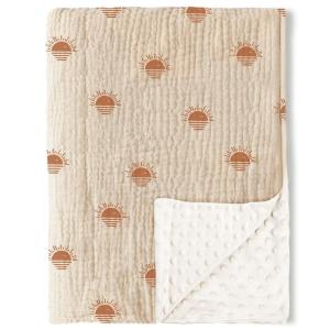 imageKonssy Baby Blankets for Unisex Boys Girls Super Soft Nursery Minky Blankets with Muslin Cotton Front and Dotted Fleece Backing Printed Bed Throws NewbornAfterglow