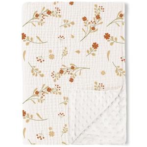 imageKonssy Baby Blankets for Unisex Boys Girls Super Soft Nursery Minky Blankets with Muslin Cotton Front and Dotted Fleece Backing Printed Bed Throws NewbornPosy
