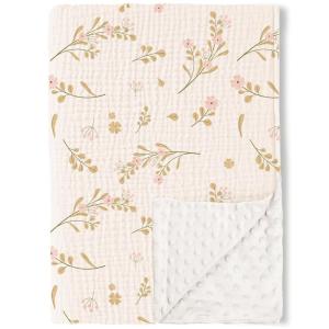 imageKonssy Baby Blankets for Unisex Boys Girls Super Soft Nursery Minky Blankets with Muslin Cotton Front and Dotted Fleece Backing Printed Bed Throws NewbornFloral