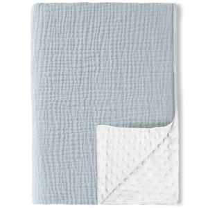 imageKonssy Baby Blankets for Unisex Boys Girls Super Soft Nursery Minky Blankets with Muslin Cotton Front and Dotted Fleece Backing Printed Bed Throws NewbornBlue