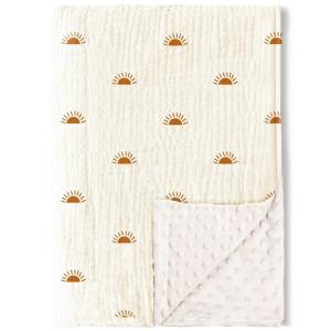 imageKonssy Baby Blankets for Unisex Boys Girls Super Soft Nursery Minky Blankets with Muslin Cotton Front and Dotted Fleece Backing Printed Bed Throws NewbornSun