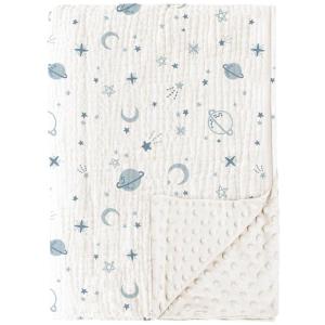 imageKonssy Baby Blankets for Unisex Boys Girls Super Soft Nursery Minky Blankets with Muslin Cotton Front and Dotted Fleece Backing Printed Bed Throws NewbornStar