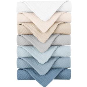 imageKonssy Baby Muslin Washcloths 7Pack 100 Cotton Baby Bath Washcloths Soft ampamp Absorbent Wash Cloths and Burp Cloths for Newborn Kids Girls ampamp Boys 11x11 inchesBlue